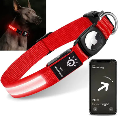 LED Air tag Dog Collar, Dog Collar with Airtag Holder[IPX7 Waterproof], Light Up Dog Collar Compatible with Apple AirTags, Durable Rechargeable Lighted Air tag Pet Collar for Dog