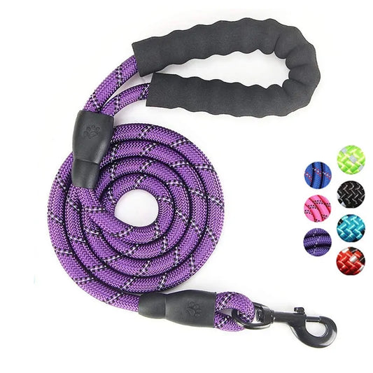 Reflective Rope Dog Leash 6 FT with Comfortable Padded Handle, Highly Reflective Threads Dog Leash for Medium Large Dogs, 1/2 inch