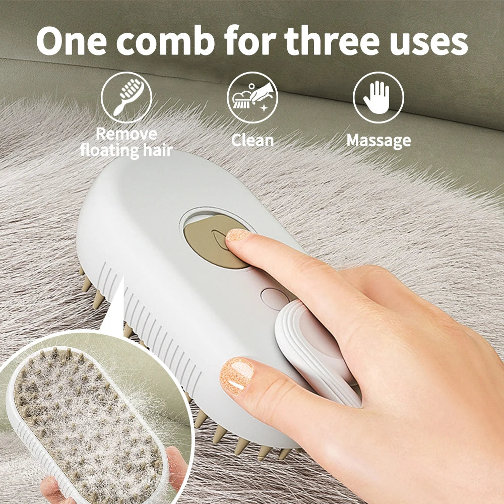 Grooming Pet Combs, 3 in 1 Cat Silicone Steam Brush Foldable Pet Hair Remover For Cat Messaging