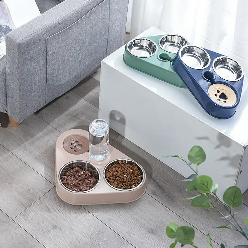 Dog Bowls, Cat Food and Water Bowl Set with Water Dispenser and Stainless Steel Bowl for Cats and Small Dogs