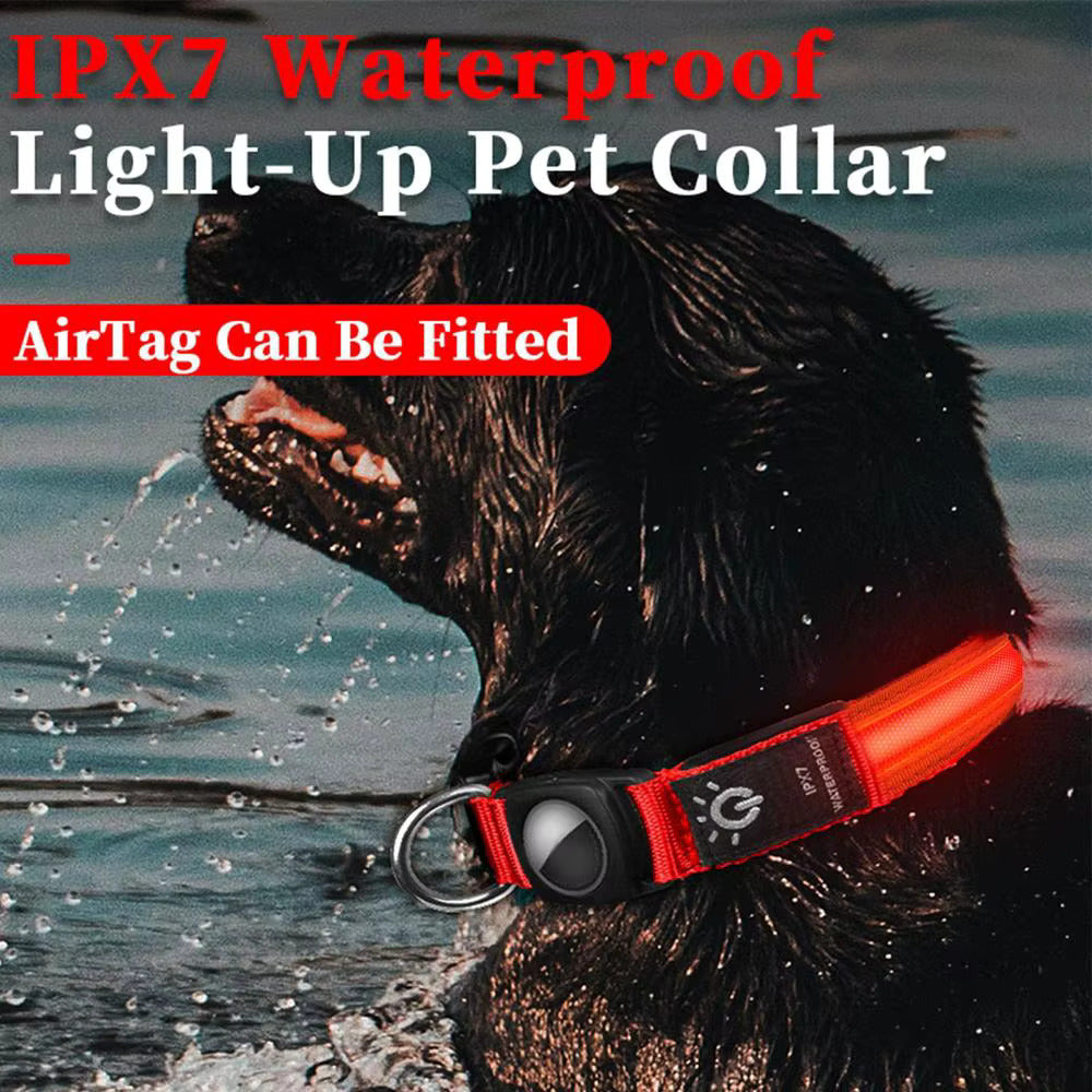 LED Air tag Dog Collar, Dog Collar with Airtag Holder[IPX7 Waterproof], Light Up Dog Collar Compatible with Apple AirTags, Durable Rechargeable Lighted Air tag Pet Collar for Dog