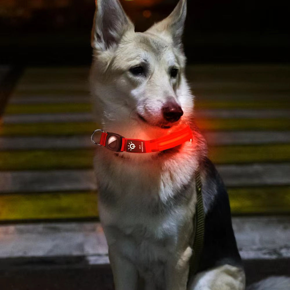 LED Air tag Dog Collar, Dog Collar with Airtag Holder[IPX7 Waterproof], Light Up Dog Collar Compatible with Apple AirTags, Durable Rechargeable Lighted Air tag Pet Collar for Dog