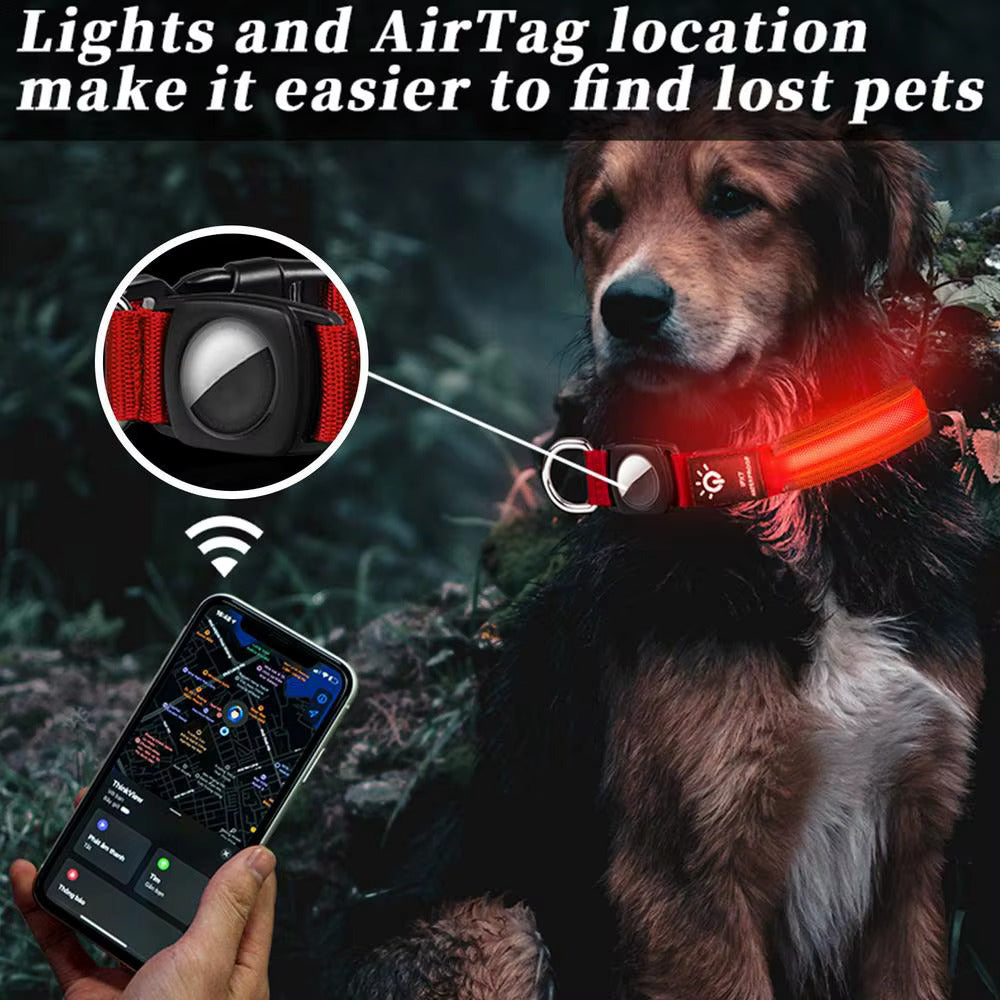 LED Air tag Dog Collar, Dog Collar with Airtag Holder[IPX7 Waterproof], Light Up Dog Collar Compatible with Apple AirTags, Durable Rechargeable Lighted Air tag Pet Collar for Dog