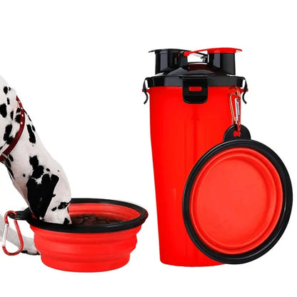 Dog Travel Water Bottle Collapsible Bowls, 2 in 1 Pet Food Container with Collapse Bowls, Outdoor Portable Water Bowls for Walking, Traveling, Camping and Hiking