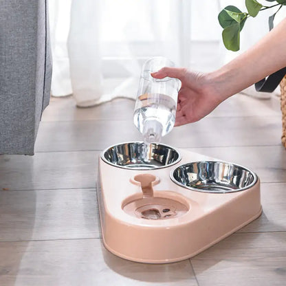 Dog Bowls, Cat Food and Water Bowl Set with Water Dispenser and Stainless Steel Bowl for Cats and Small Dogs