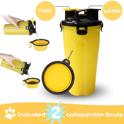 Dog Travel Water Bottle Collapsible Bowls, 2 in 1 Pet Food Container with Collapse Bowls, Outdoor Portable Water Bowls for Walking, Traveling, Camping and Hiking